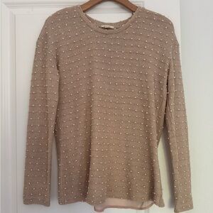 Anthropologie Pleione women’s blush pink raised polka dots sweater shirt top M